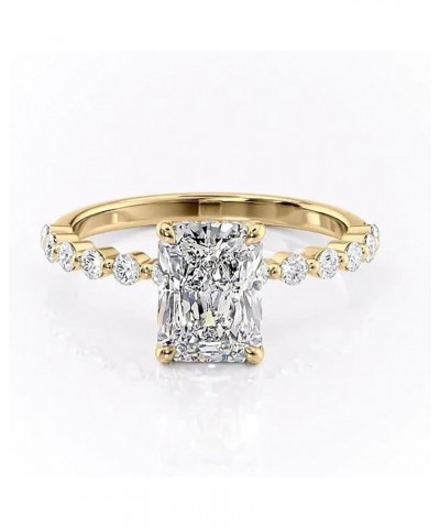 10K 14K 18K Solid Gold Moissanite Rings for Women, Radiant Cut 1/1.5/2/2.5/3 Carat Center Moissanite Wedding Engagement Ring ...