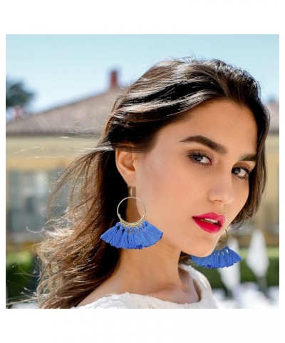 4Pairs Boho Earrings For Women Tassel Earrings Feather Earrings Fan Dangle Hoop Shape Tassel Earrings Long Thread Tassel Earr...