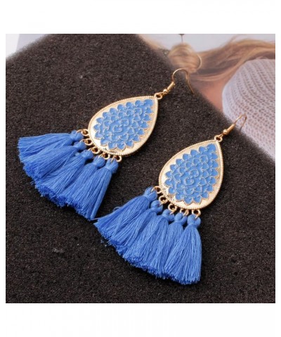 4Pairs Boho Earrings For Women Tassel Earrings Feather Earrings Fan Dangle Hoop Shape Tassel Earrings Long Thread Tassel Earr...