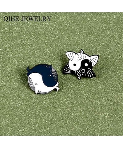 VQHIEP Yin Yang Koi Carp Whale Enamel Pin Black Fish Animal Balance Brooches Lapel Pin Backpack Clothes Badge Gift for Women ...