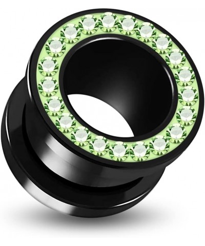 Multi Peridot Green Crystal Stone Setting on Black Acrylic Flesh Tunnel - Sold by Piece 24.0 Millimeters $9.62 Body Jewelry