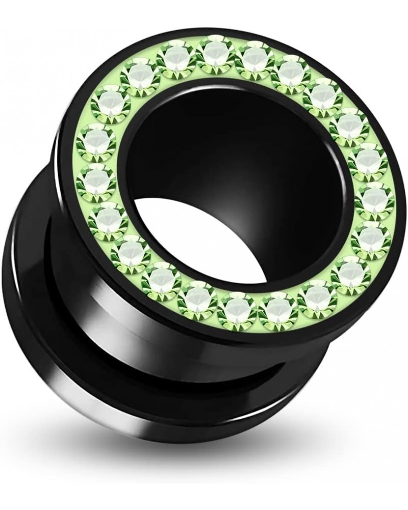 Multi Peridot Green Crystal Stone Setting on Black Acrylic Flesh Tunnel - Sold by Piece 24.0 Millimeters $9.62 Body Jewelry