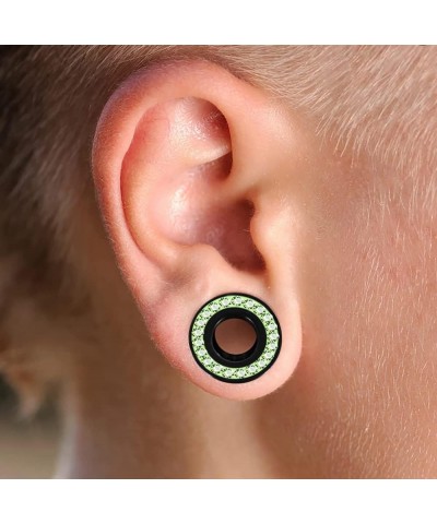 Multi Peridot Green Crystal Stone Setting on Black Acrylic Flesh Tunnel - Sold by Piece 24.0 Millimeters $9.62 Body Jewelry