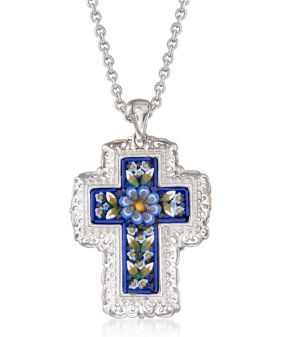 Italian Murano Glass Mosaic Floral Cross Pendant Necklace in Sterling Silver. 18 inches $41.54 Necklaces