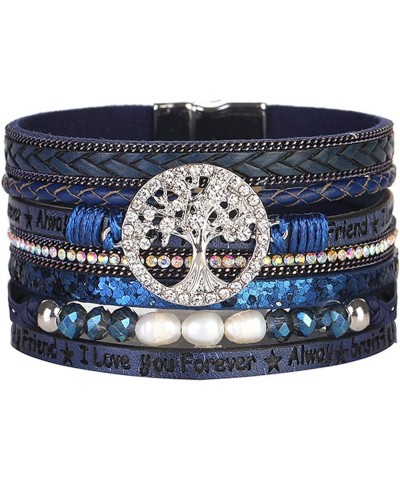 Tree of Life Leather Cuff Bracelet Wrap Cross Bracelet for Girls Boho Bracelets with Pearl Gifts for Women Blue $8.69 Bracelets