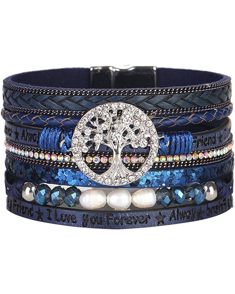 Tree of Life Leather Cuff Bracelet Wrap Cross Bracelet for Girls Boho Bracelets with Pearl Gifts for Women Blue $8.69 Bracelets