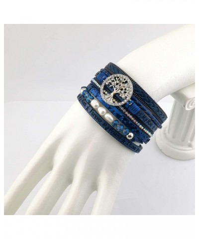 Tree of Life Leather Cuff Bracelet Wrap Cross Bracelet for Girls Boho Bracelets with Pearl Gifts for Women Blue $8.69 Bracelets