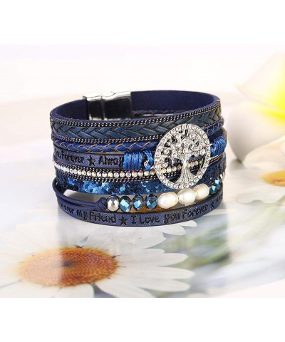 Tree of Life Leather Cuff Bracelet Wrap Cross Bracelet for Girls Boho Bracelets with Pearl Gifts for Women Blue $8.69 Bracelets