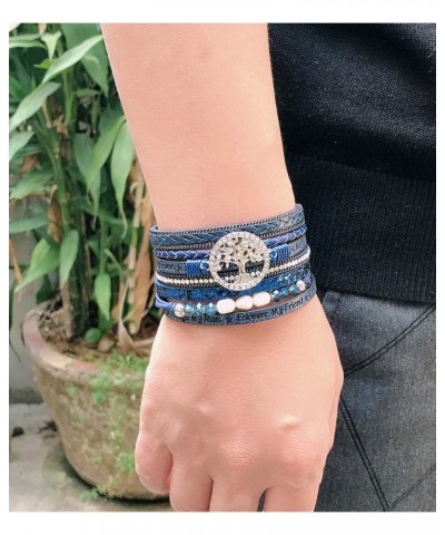 Tree of Life Leather Cuff Bracelet Wrap Cross Bracelet for Girls Boho Bracelets with Pearl Gifts for Women Blue $8.69 Bracelets