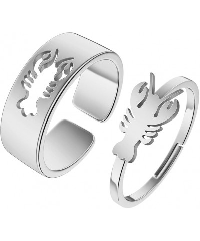 2PCS Matching Marine Animal Adjustable Rings For Women Couples Everyday Jewelry Promise Wedding Gift 316L Stainless Steel Ope...