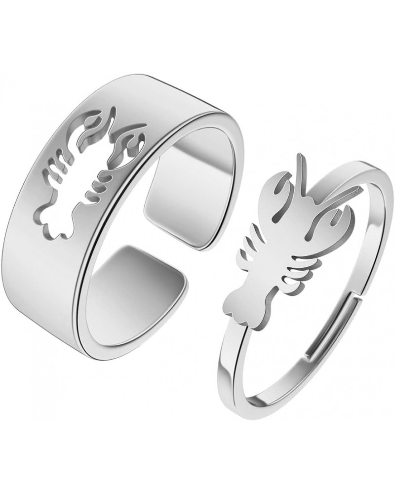 2PCS Matching Marine Animal Adjustable Rings For Women Couples Everyday Jewelry Promise Wedding Gift 316L Stainless Steel Ope...