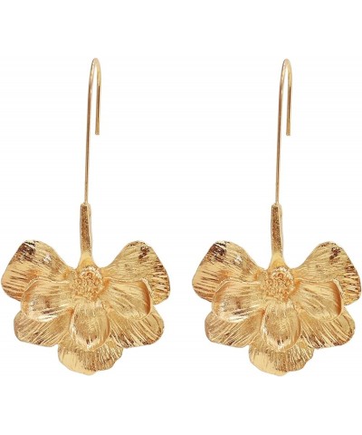 Gold Plated Long Flower Dangle Drop Earrings for Women Girls Bohemian Unique Chic 3D Hawaiian Lotus Floral Petal Carved Geome...