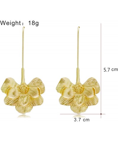 Gold Plated Long Flower Dangle Drop Earrings for Women Girls Bohemian Unique Chic 3D Hawaiian Lotus Floral Petal Carved Geome...