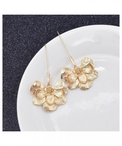 Gold Plated Long Flower Dangle Drop Earrings for Women Girls Bohemian Unique Chic 3D Hawaiian Lotus Floral Petal Carved Geome...