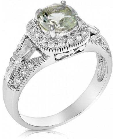 4/5 cttw Green Amethyst Ring .925 Sterling Silver with Rhodium Halo Round 7 MM $21.15 Rings