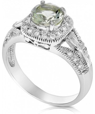 4/5 cttw Green Amethyst Ring .925 Sterling Silver with Rhodium Halo Round 7 MM $21.15 Rings