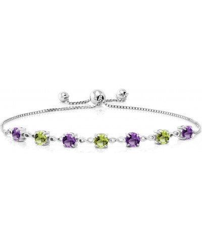 925 Sterling Silver Round Purple Amethyst and Green Peridot Tennis Bracelet For Women (2.67 Cttw, Gemstone February Birthston...