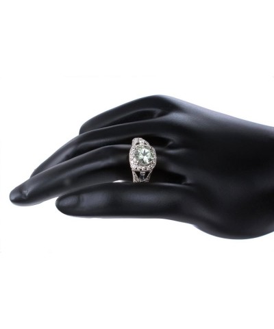 4/5 cttw Green Amethyst Ring .925 Sterling Silver with Rhodium Halo Round 7 MM $21.15 Rings