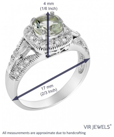 4/5 cttw Green Amethyst Ring .925 Sterling Silver with Rhodium Halo Round 7 MM $21.15 Rings