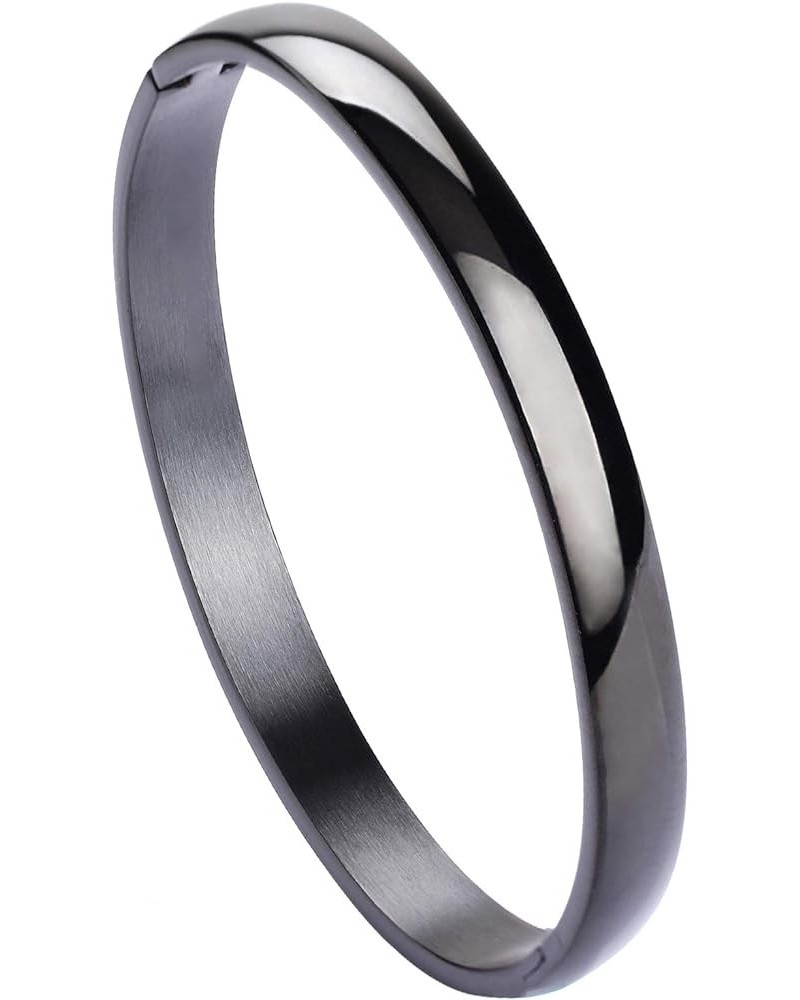 Womens 6MM Stainless Steel Brecelet Plain Polished Finish Cuff Bangle 4-Black $8.83 Bracelets