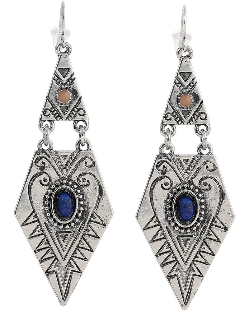 Western Boho Vintage Simulated Turquoise Drop Dangle Earrings for Women Girls Silver-Navy Turquoise $11.52 Earrings