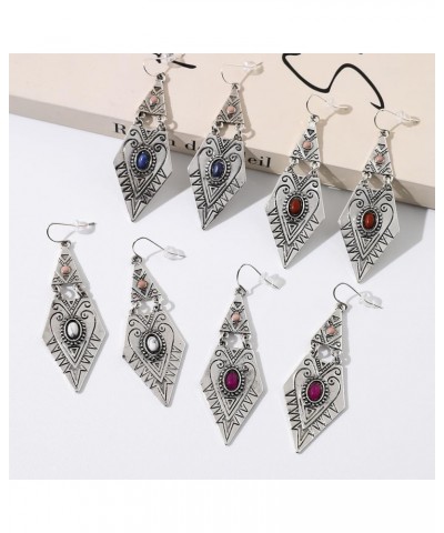 Western Boho Vintage Simulated Turquoise Drop Dangle Earrings for Women Girls Silver-Navy Turquoise $11.52 Earrings