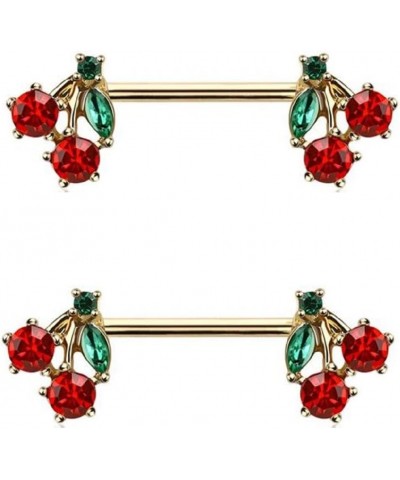 Pair of Pierced CZ Cherry Nipple Piercing Rings Steel Barbells - 14Gn goldtone $9.05 Body Jewelry