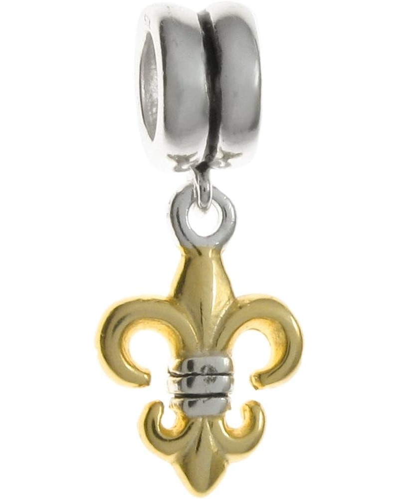 Sterling Silver Fleur-de-lis Dangle European-style Bead Charm Gold-tone Finish $12.03 Bracelets