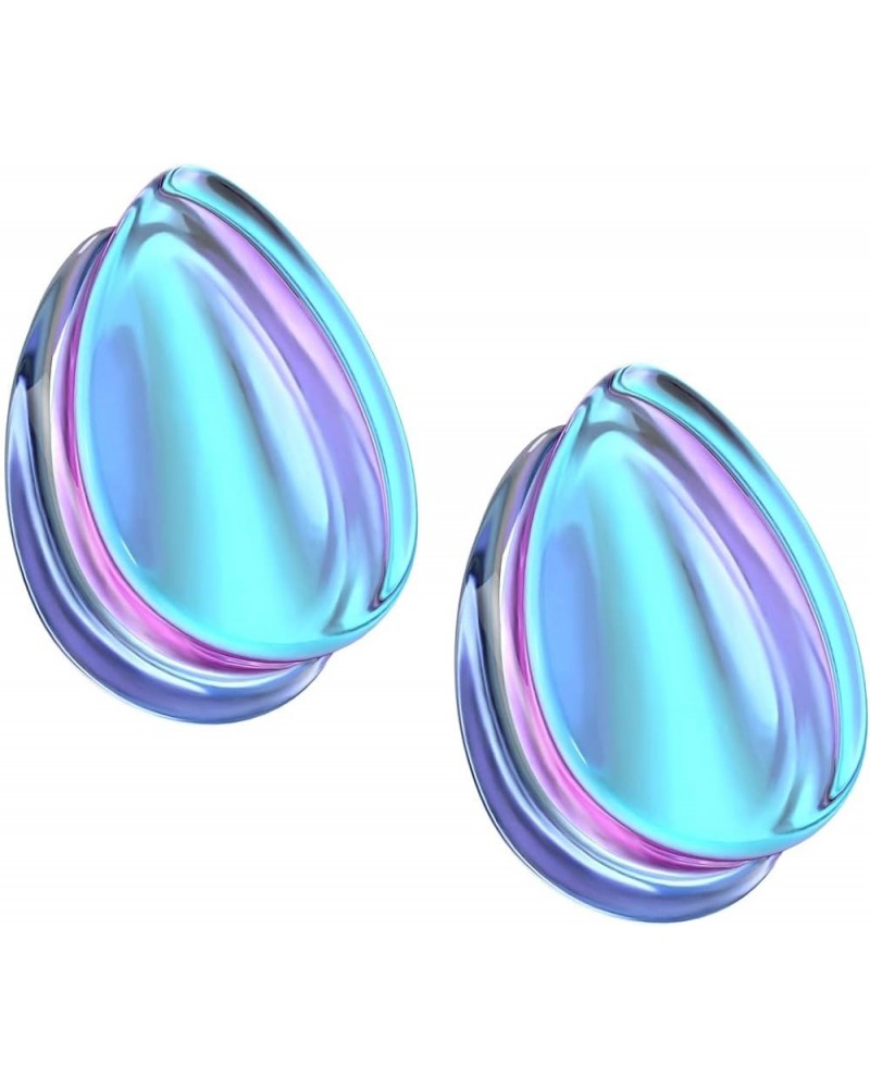 Purple Iridescent Glass Tear Drop Shaped Double Flared Plug Gauges, Sold as a Pair 19mm (3/4") $10.90 Body Jewelry