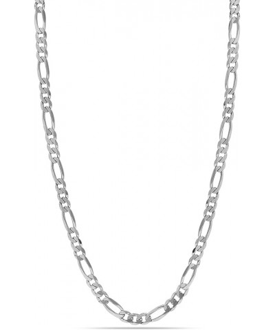 Rhodium Plated 925 Sterling Silver Italian 3.5 MM, 7 MM Solid Diamond-Cut Figaro Link Chain Necklace for Women Men with Lobst...