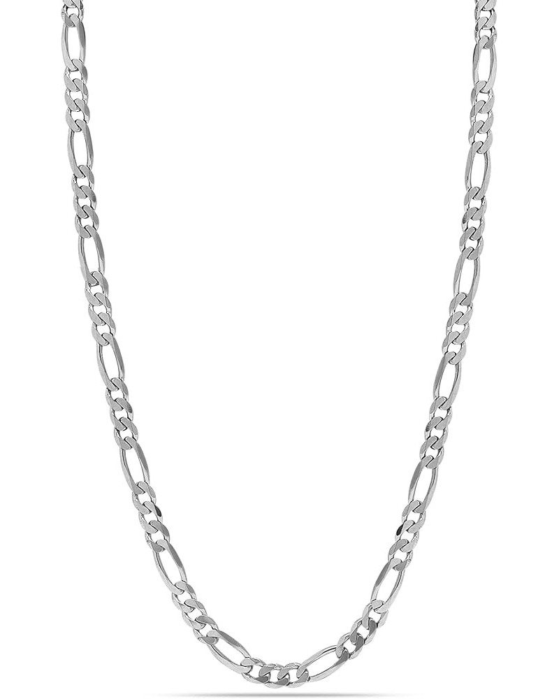 Rhodium Plated 925 Sterling Silver Italian 3.5 MM, 7 MM Solid Diamond-Cut Figaro Link Chain Necklace for Women Men with Lobst...