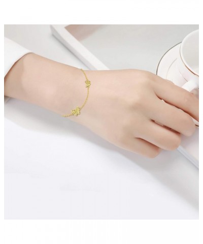 14K Solid Gold Butterfly Bracelet for Women, Dainty Yellow/White Gold Butterfly Adjustable Chain Bracelets Jewelry Anniversar...