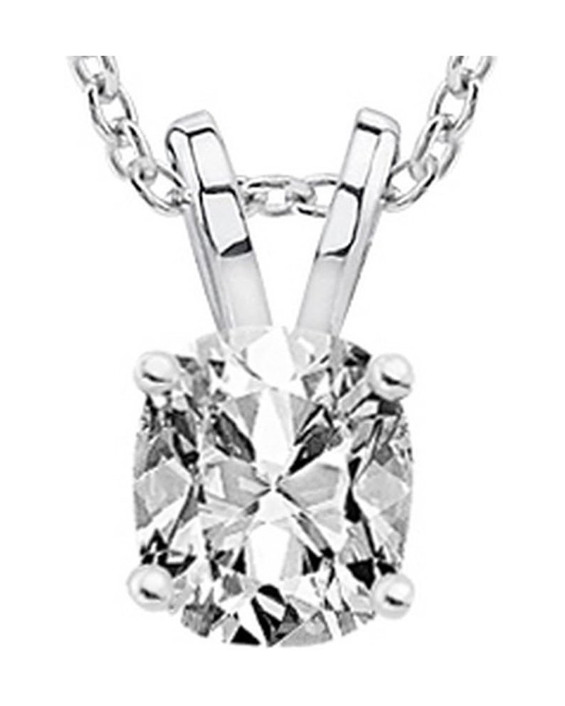 1 Carat 14K White Gold Cushion Diamond Solitaire Pendant Necklace K Color I2 Clarity w/ 18" Silver Chain Cushion Diamond Pend...