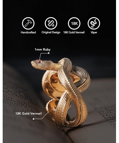 Snake Ring 18K Gold Vermeil for Men Women Open Viper Ring Ruby Eyes Gothic Rings Jewelry Gift 9 $42.00 Rings