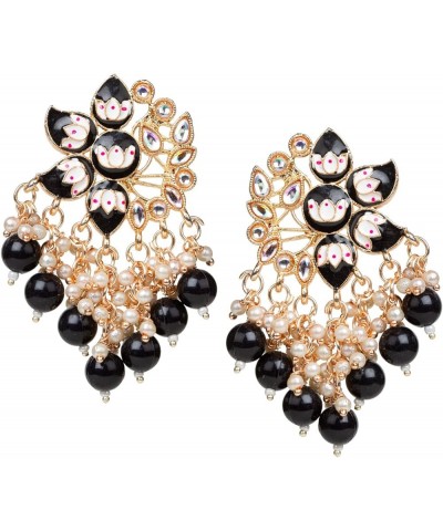 Traditional Bollywood Style Meenakari Gold Plated Indian Earrings For Women & Girls Black $10.39 Earrings