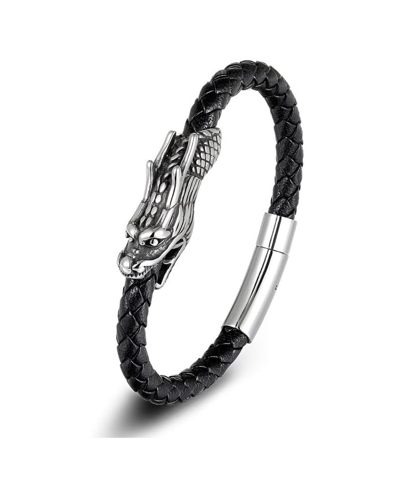 Titanium Stainless Steel Dragon Bracelet Retro Leather Braided Dragon Bracelet for Men Women Vintage Mens Dragon Jewelry Size...