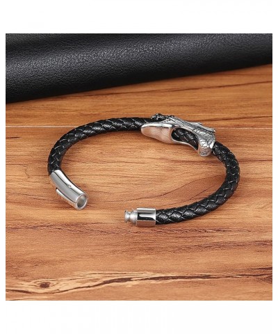 Titanium Stainless Steel Dragon Bracelet Retro Leather Braided Dragon Bracelet for Men Women Vintage Mens Dragon Jewelry Size...