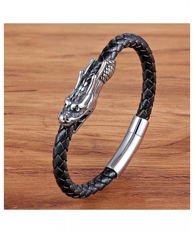 Titanium Stainless Steel Dragon Bracelet Retro Leather Braided Dragon Bracelet for Men Women Vintage Mens Dragon Jewelry Size...