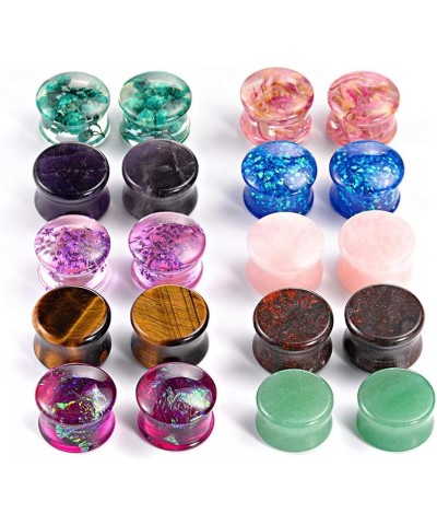 Set Of 10 Pairs Mixed Stone Ear Plugs Ear Gauges Ear Tunnels Double Flare Plugs Expander Body Piercing Jewelry 0g-5/8 in 8mm-...