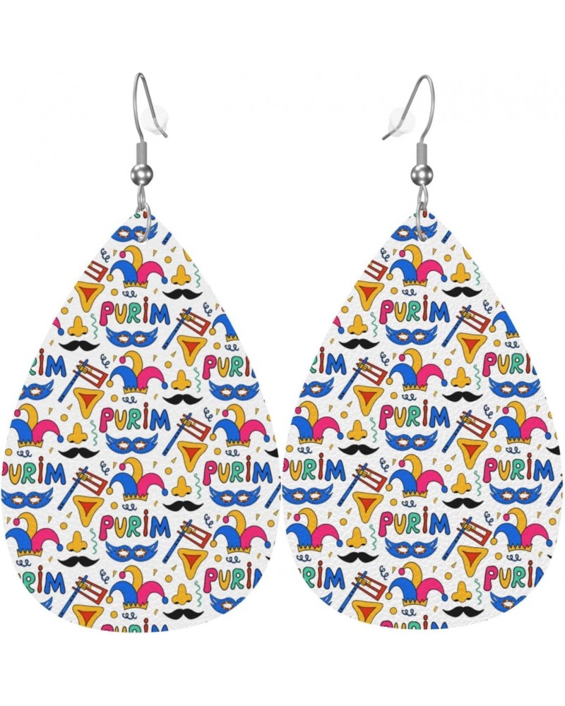 Happy Purim Day Jewish Carnival Earrings For Women Girls Faux Leather Earrings Pendant Teardrop Dangle Drops Earrings $9.16 E...