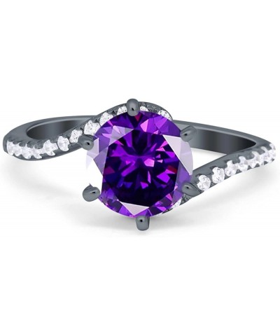 Art Deco Wedding Bridal Engagement Ring Round Simulated Cubic Zirconia 925 Sterling Silver Black Tone, Simulated Amethyst CZ ...