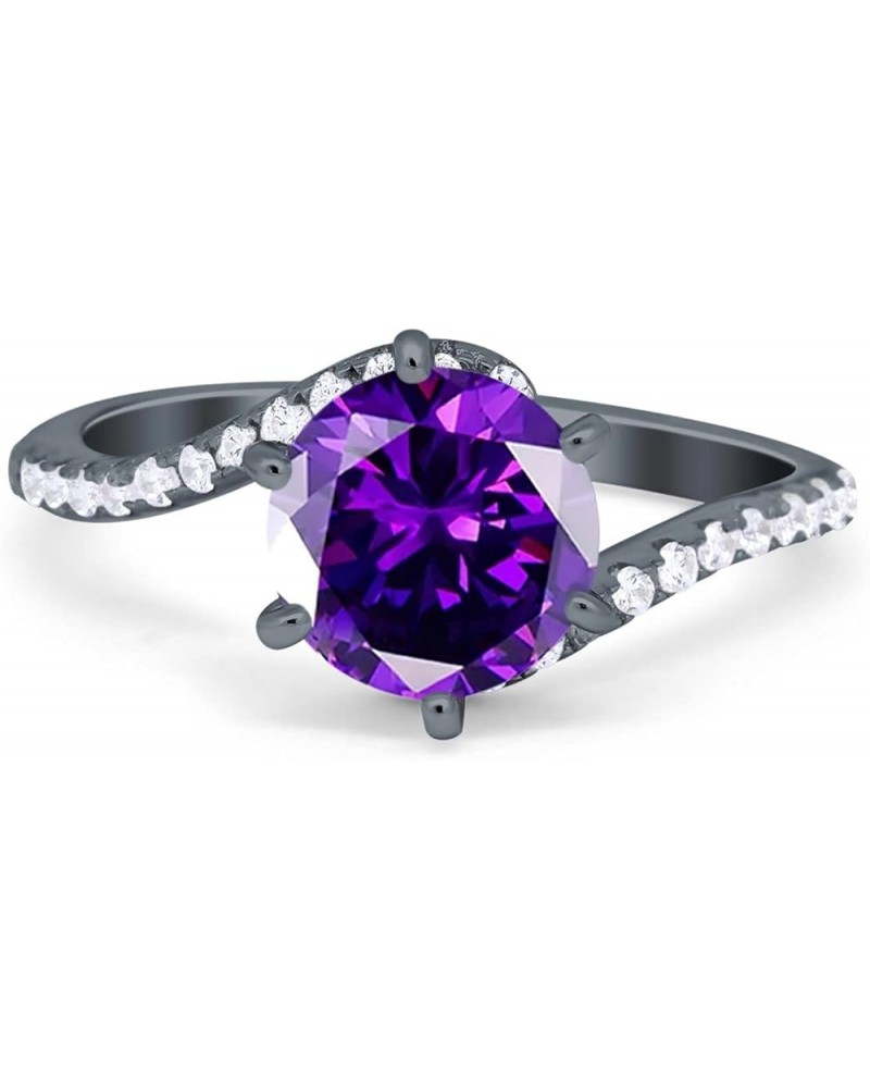 Art Deco Wedding Bridal Engagement Ring Round Simulated Cubic Zirconia 925 Sterling Silver Black Tone, Simulated Amethyst CZ ...