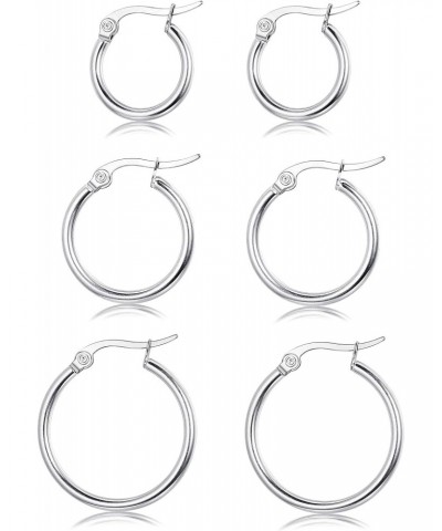 3 Pairs Sterling Silver Round Hoop Earring for Women Girls Lightweight Click-Top Hoop Earring Hypoallergenic 10-20MM $12.41 E...