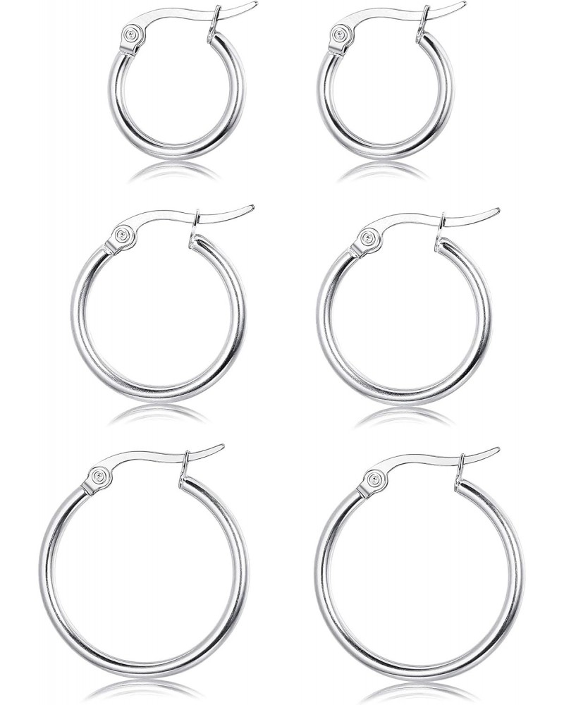 3 Pairs Sterling Silver Round Hoop Earring for Women Girls Lightweight Click-Top Hoop Earring Hypoallergenic 10-20MM $12.41 E...