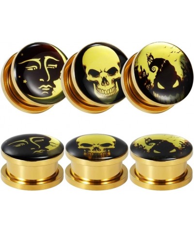 6 Pcs Stanless Steel Gold Epoxy Screw Fit Ear Gauges Ear Plug Flesh Plugs Piercing Jewelry 2g - 1-3/16 inch 00g(10mm) $9.45 O...