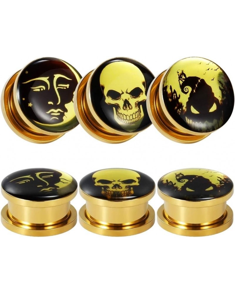 6 Pcs Stanless Steel Gold Epoxy Screw Fit Ear Gauges Ear Plug Flesh Plugs Piercing Jewelry 2g - 1-3/16 inch 00g(10mm) $9.45 O...