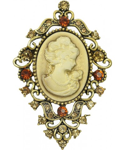 Vintage Inspired Victorian Cameo Lady Maiden Crystal Rhinestone Pin Brooch Antique Gold $11.56 Brooches & Pins