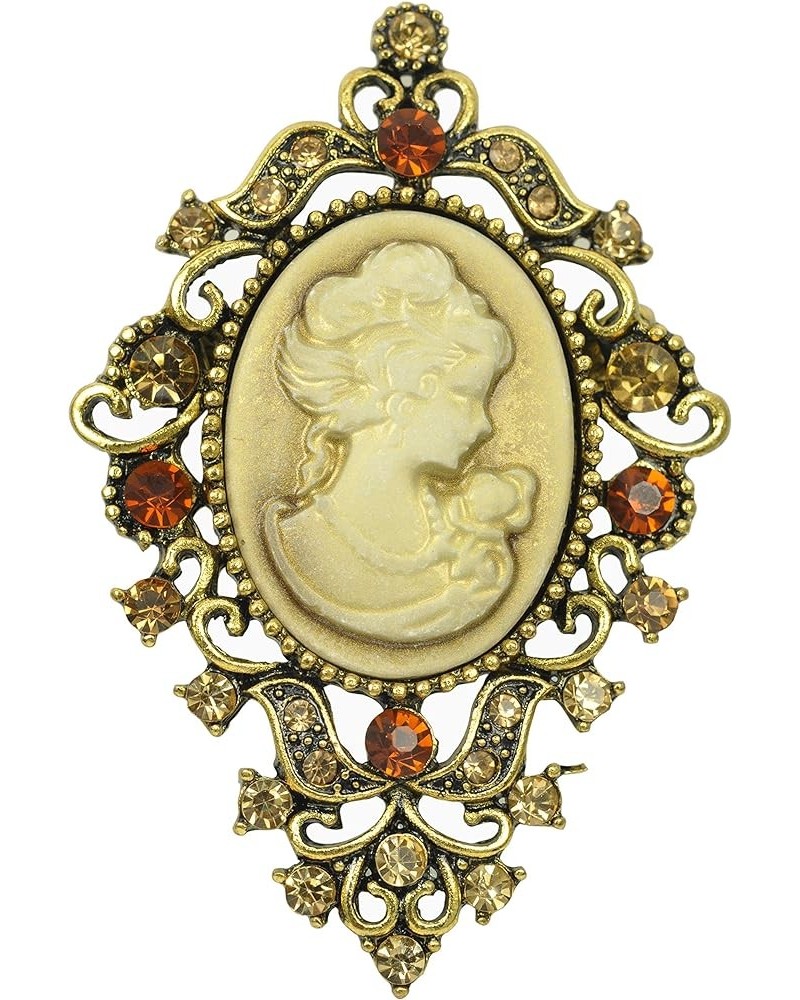 Vintage Inspired Victorian Cameo Lady Maiden Crystal Rhinestone Pin Brooch Antique Gold $11.56 Brooches & Pins