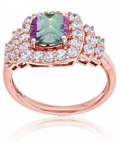 14K Rose Gold 7mm Cushion Gemstone & Round White Topaz Ring Mystic Green Topaz $241.98 Rings