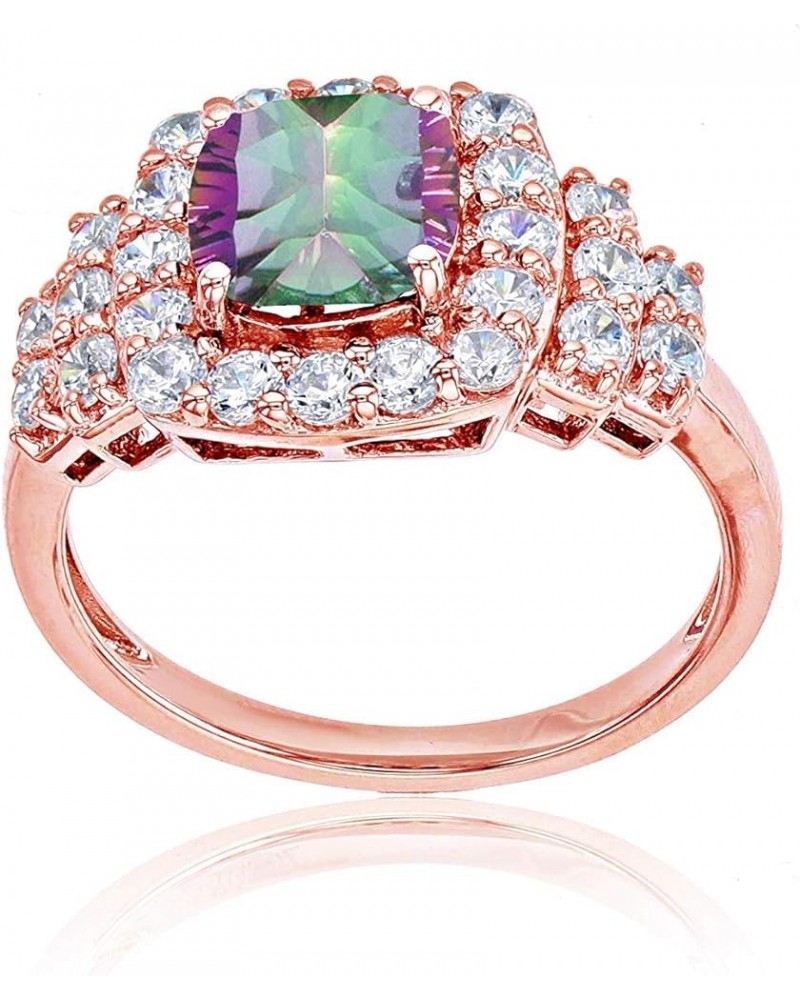 14K Rose Gold 7mm Cushion Gemstone & Round White Topaz Ring Mystic Green Topaz $241.98 Rings